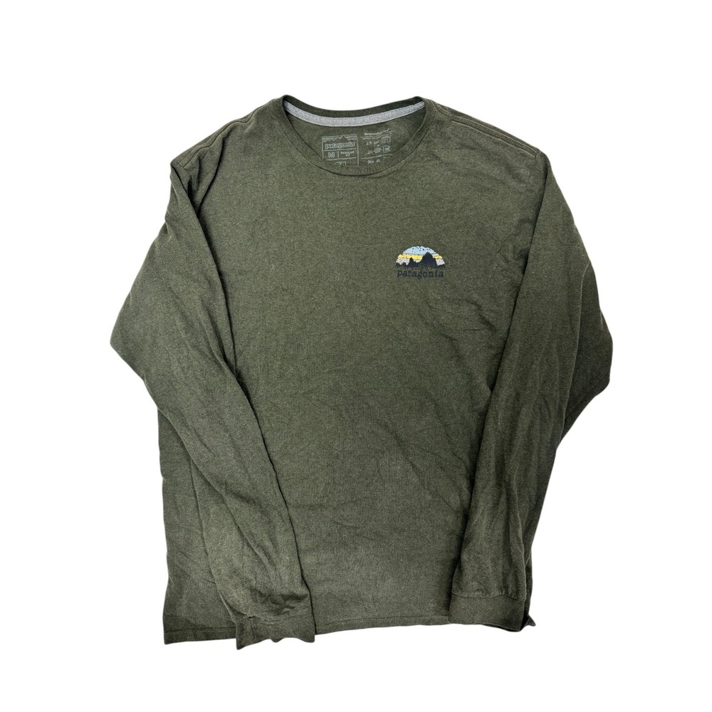 Patagonia Men's M Responsibili-Tee Long Sleeve Skyline Stencil T-Shirt Olive